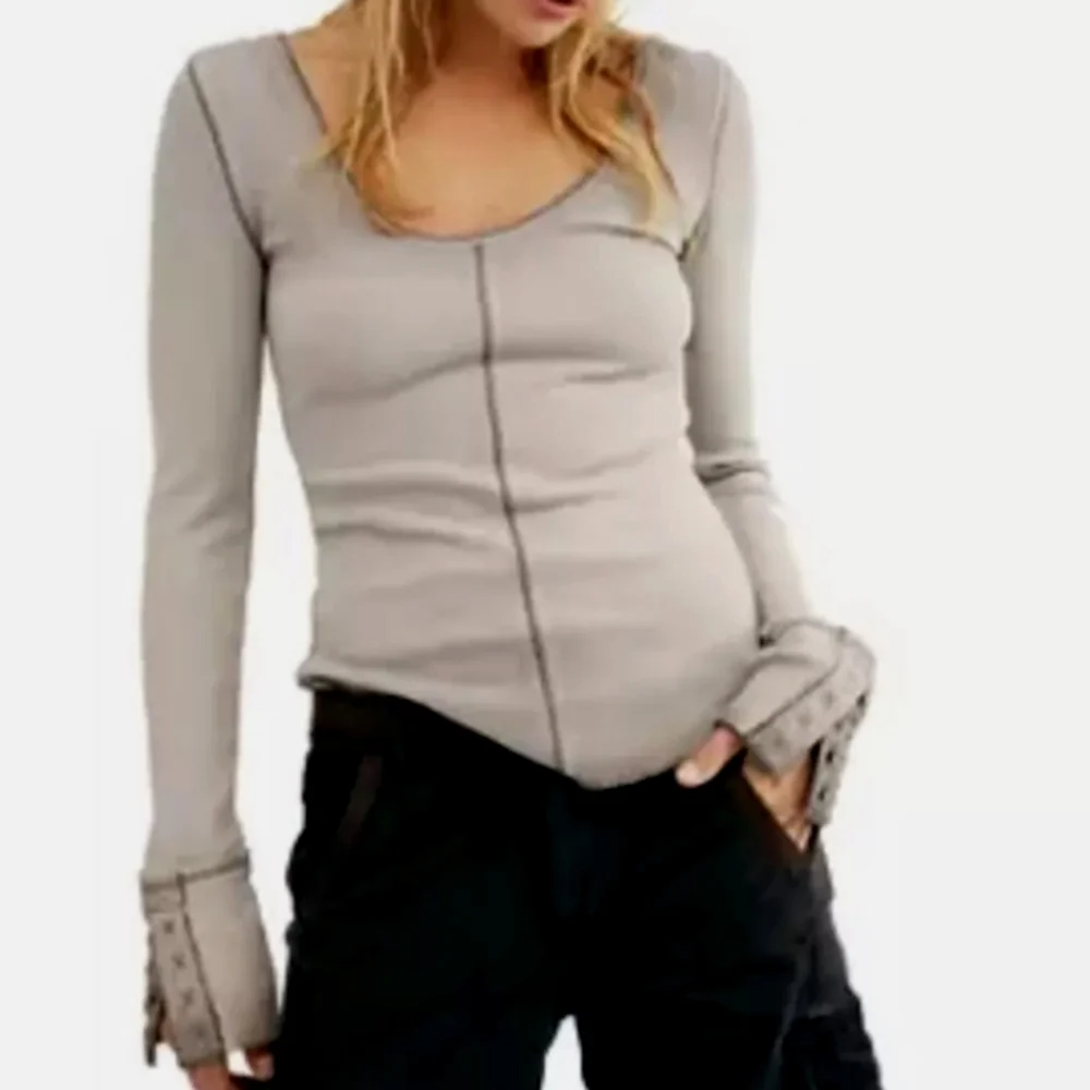 We the Free Dark Side Distressed Ombre Scoop Neck Thermal Top size Small - Picture 2 of 12